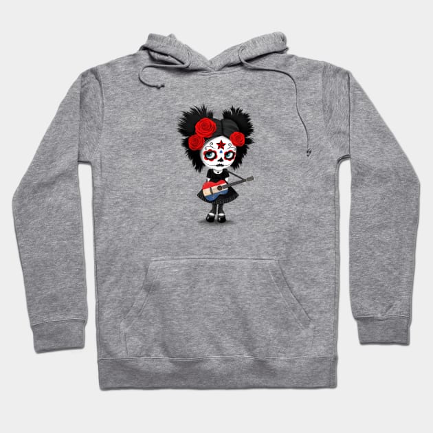 Sugar Skull Girl Playing Dutch Flag Guitar Hoodie by jeffbartels